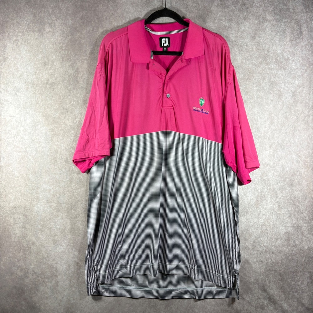 FootJoy Golf Polo Men XL Pink Teeth of the Dog Striped Performance Short Sleeve